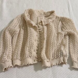 GAP Doen Cream Ruffle-Trim Open Knit Cardigan